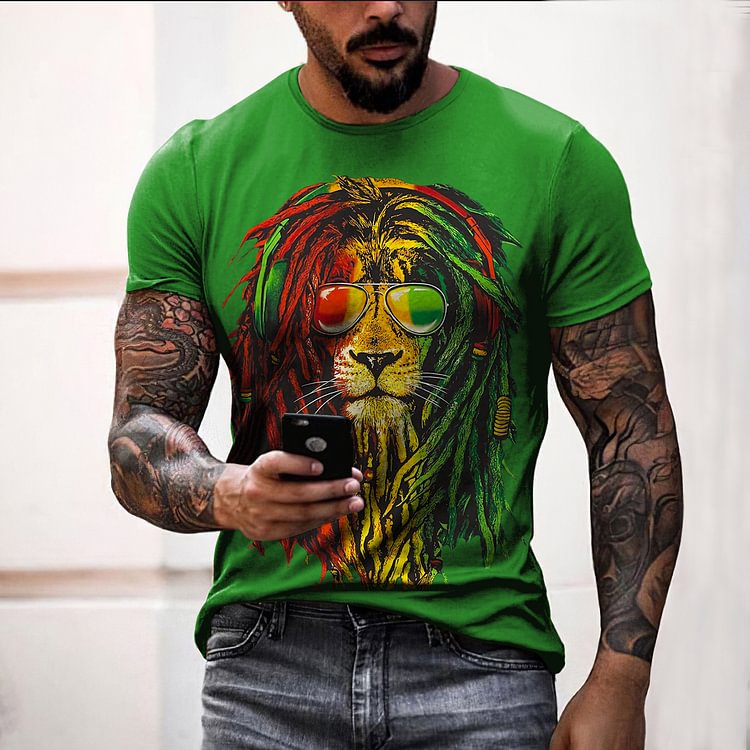 BrosWear Reggae Lion Pattern Men's Short Sleeve T-Shirt
