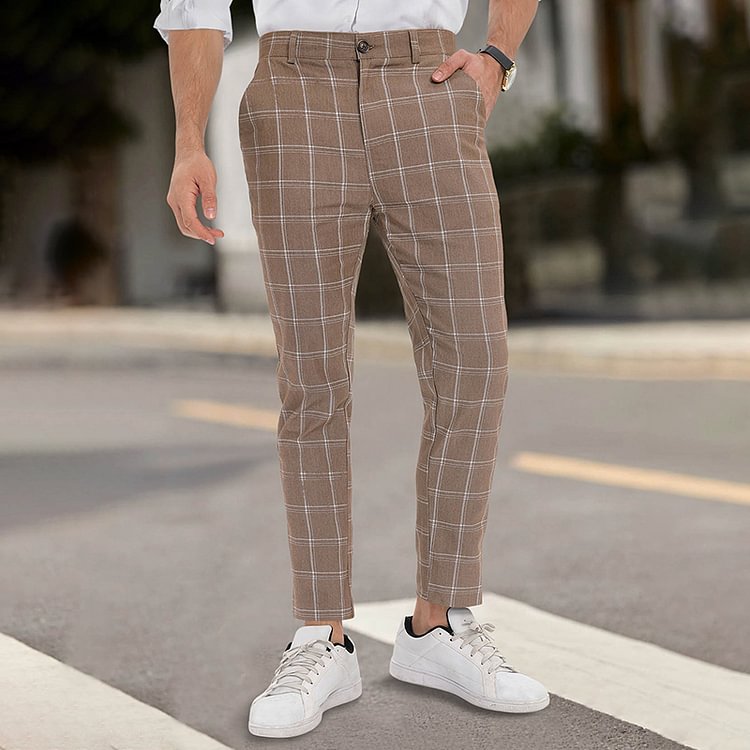 BrosWear Men's Check Casual Long Pants