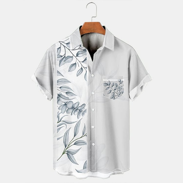 BrosWear Men's Fashion Casual Loose Floral Short Sleeve Shirt