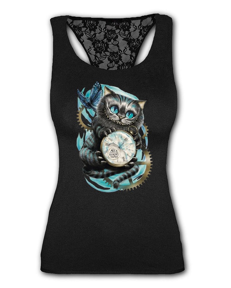 Cat With Butterfly And Clock Print Rose Lace Decoration Vest