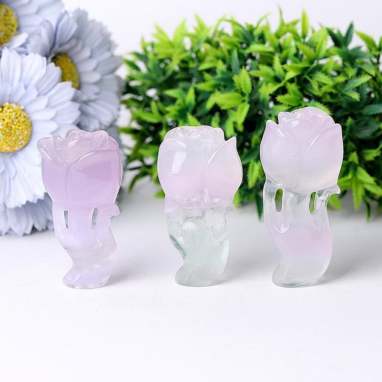 3" Natural Fluorite Rose Flower Carving for Collection Plants Bulk Crystal wholesale suppliers