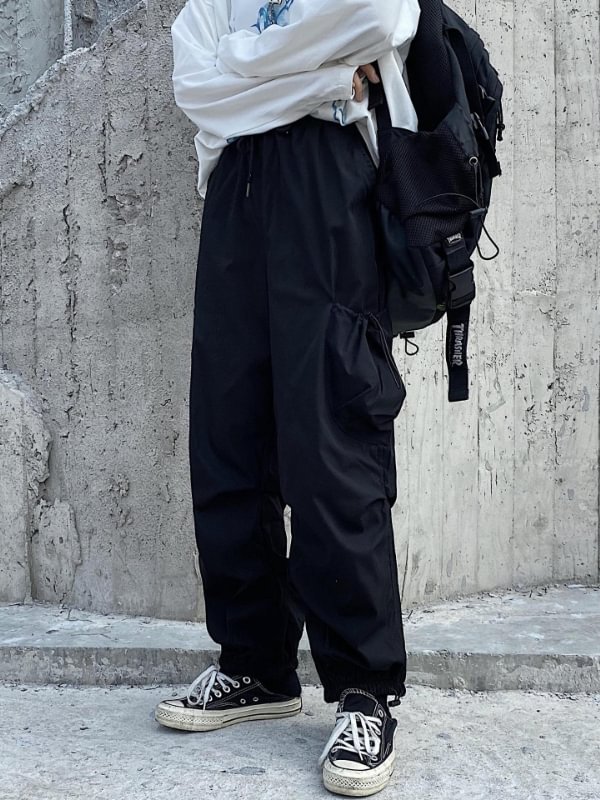Comfortable Solid Color Drawstring Straight Loose Pants