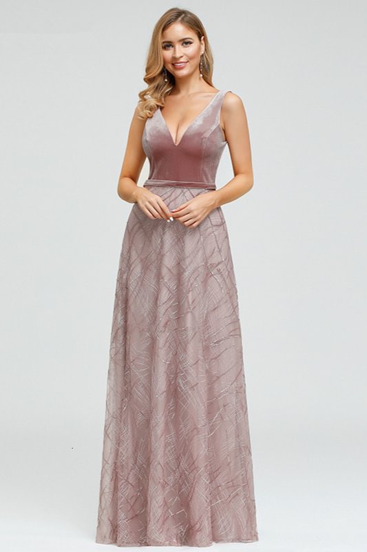 glamorous v-neck sleeveless long sequins prom dress