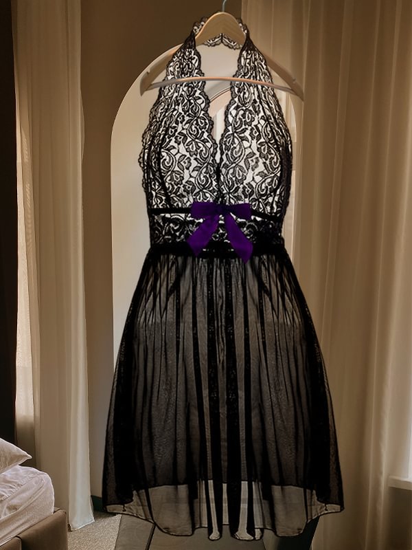 Lace Neck Lingerie Elegant Nightdress-Icossi