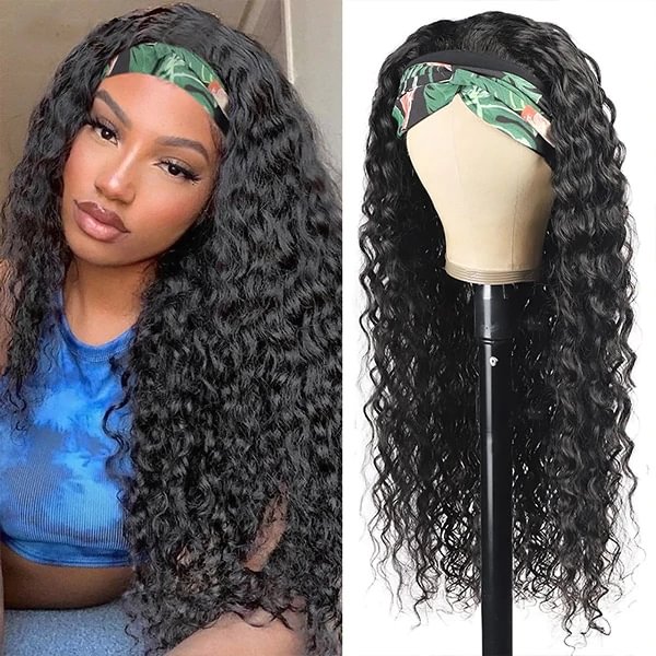Headband Scarf Wig Curly Human Hair Wig No plucking wigs for women No Glue No Sew In More Hairstyles Available