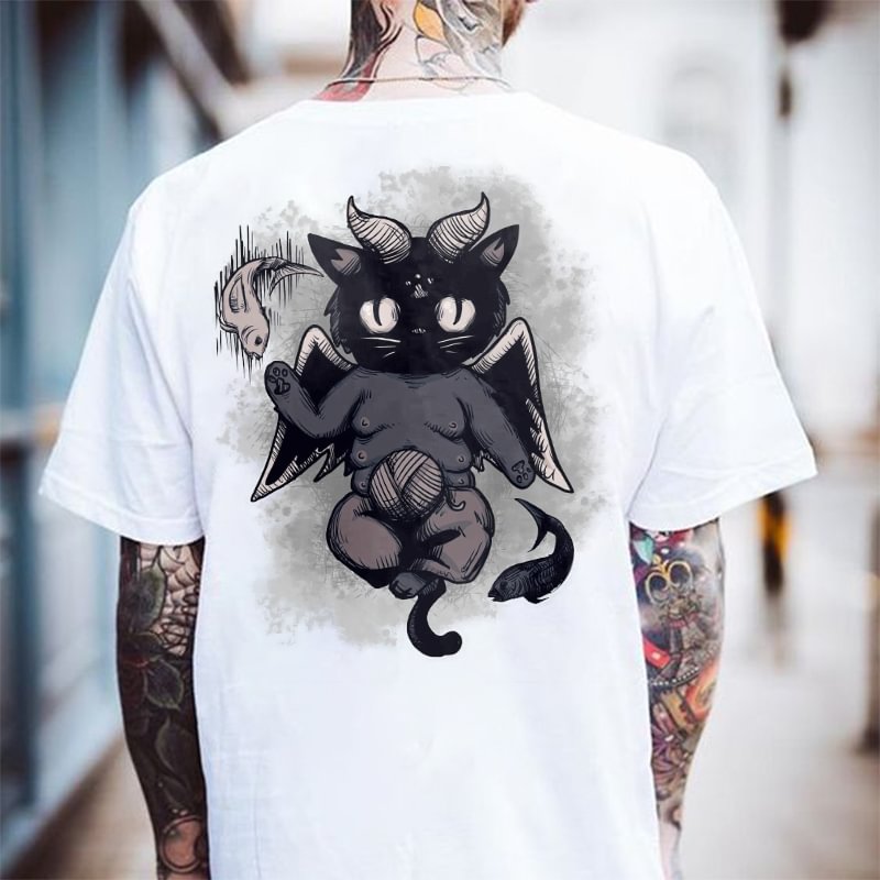 Devil Cat Printed Casual Men's T-shirt - Krazyskull