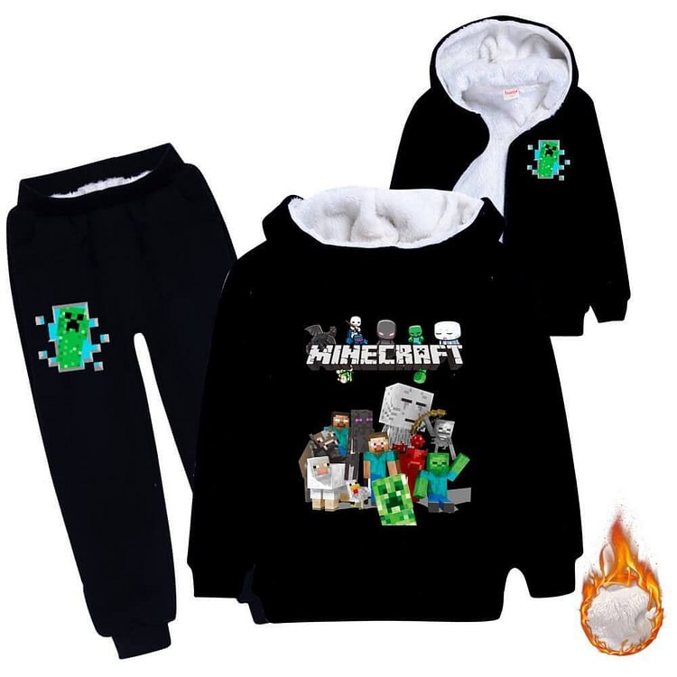 Mayoulove Minecraft Game Print Boys Girls Fleece Lined Hoodie Sweatpants Outfit-Mayoulove