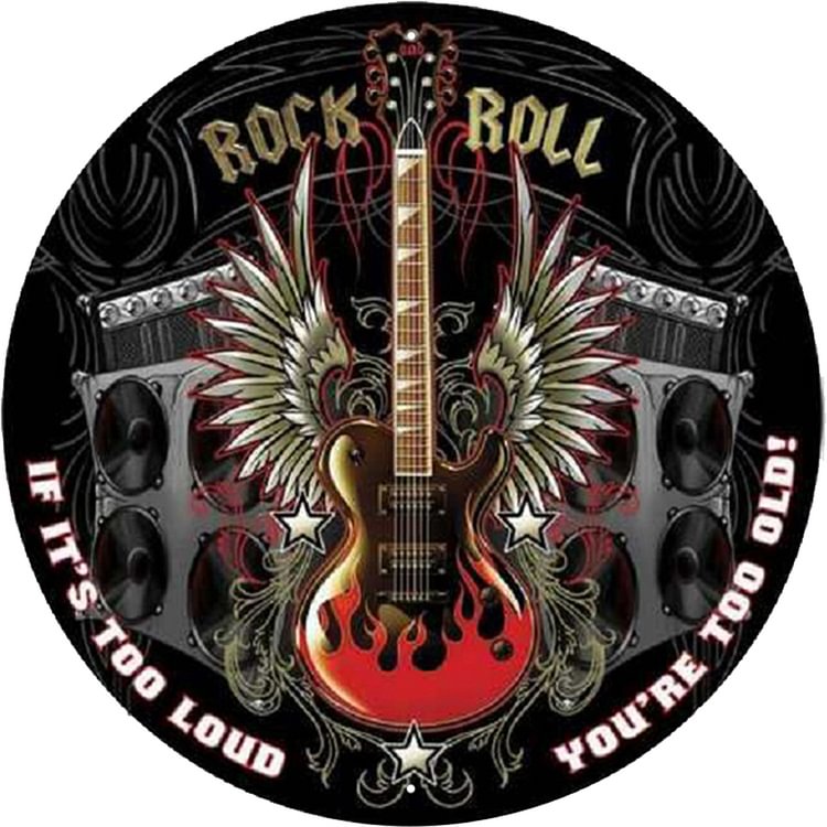 Rock Roll Guitar - Round Vintage Tin Signs/Wooden Signs - 30x30cm