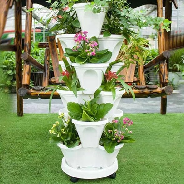 Outdoor Vertical Planter Gardening Stackable Strawberry Plant Pots for Flowers - tree - Codlins