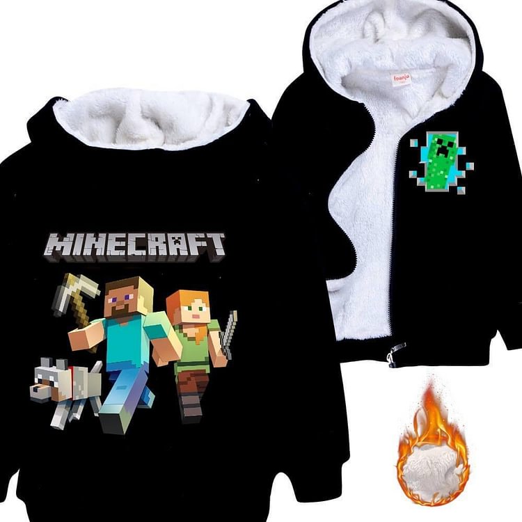 Mayoulove Minecraft Miner Dog Print Girls Boys Fleece Lined Zip Up Hoodie Jacket-Mayoulove