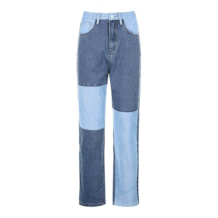 Patchy Stitching Color Straight Leg Jeans - CODLINS - codlins.com