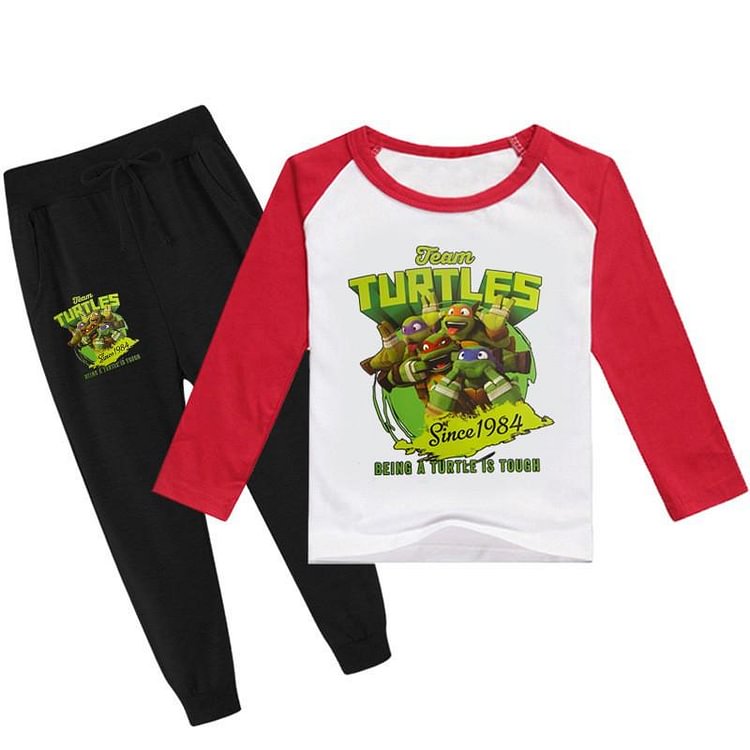 Team Turtles Print Girls Boys Long Sleeve Cotton Tshirt Sweatpants Set-Mayoulove