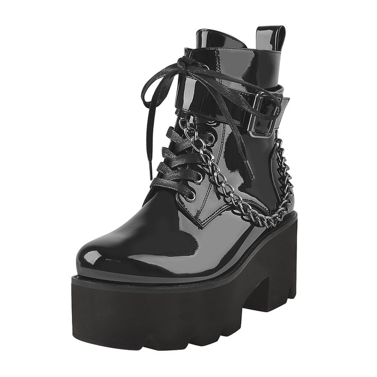 Patent Leather Lace Up Ankle Boots