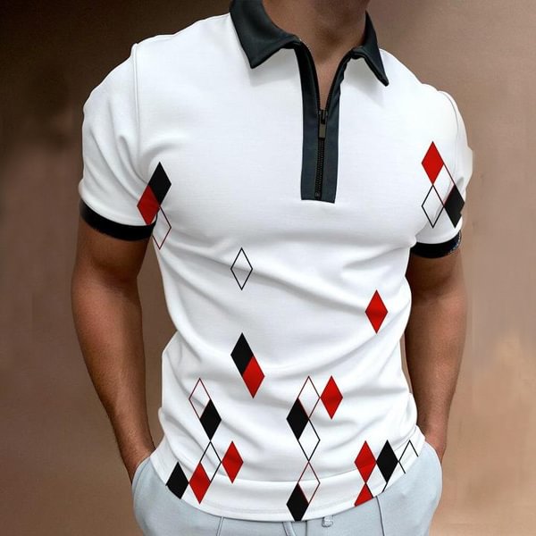 Check Color Block Art Short-sleeved Polo Shirt