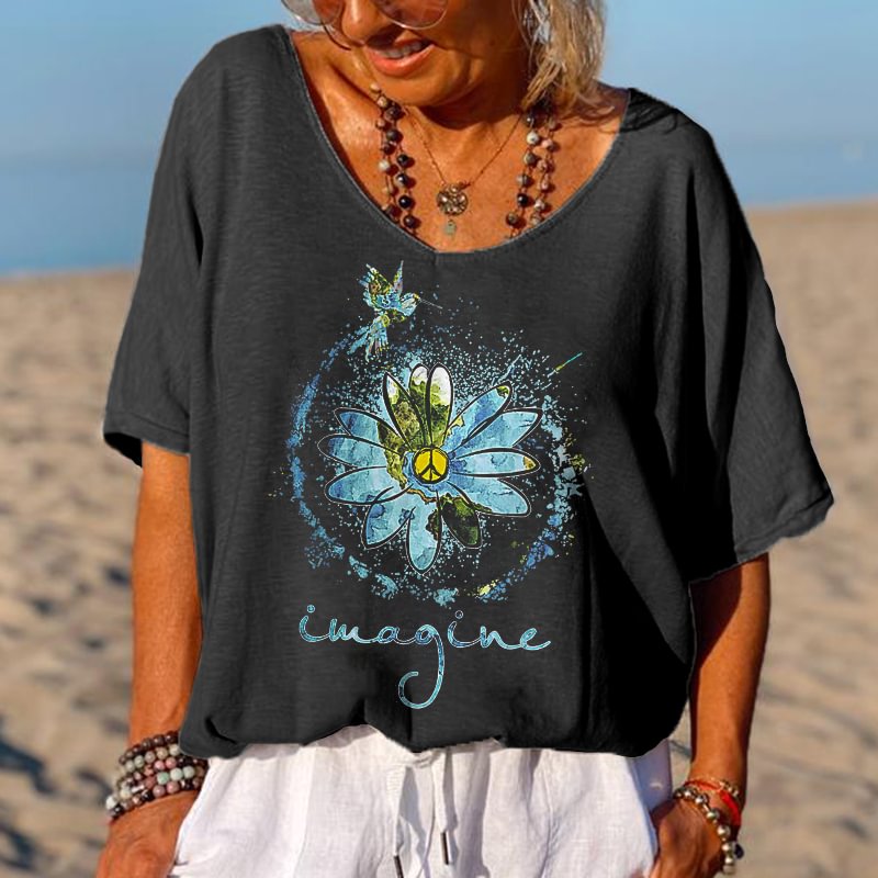 Imagine Printed Flower Hippie T-shirt