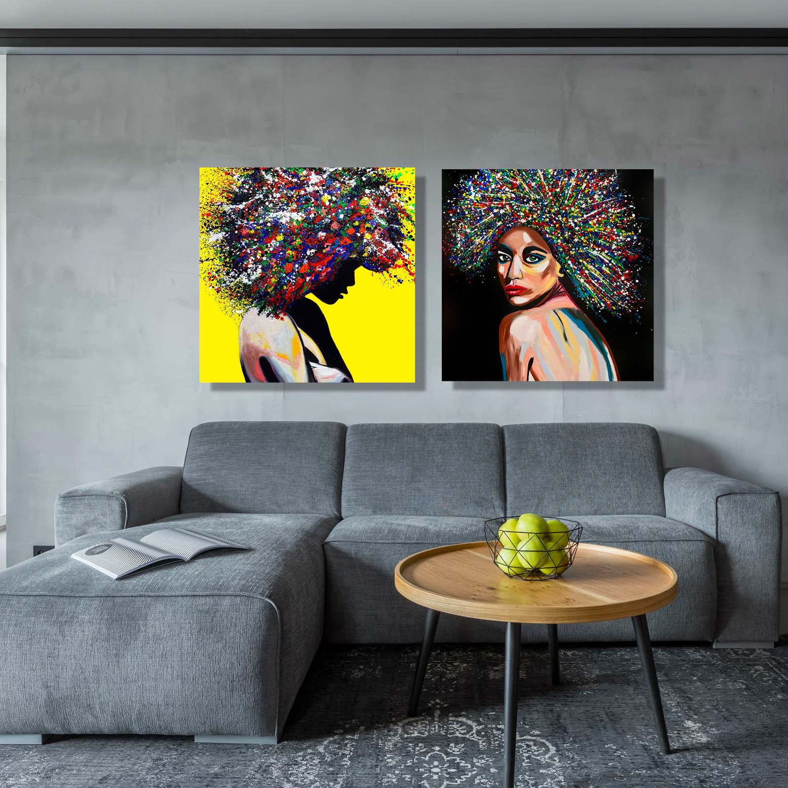 Couples set of 2 - Afro Women Canvas Print Wall Art