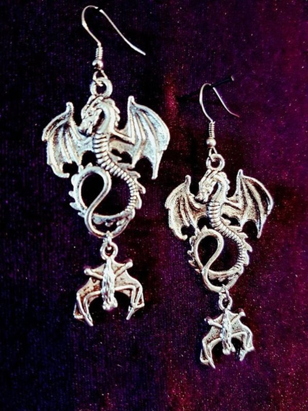 Gothic Dark Dragon and Bat Earrings