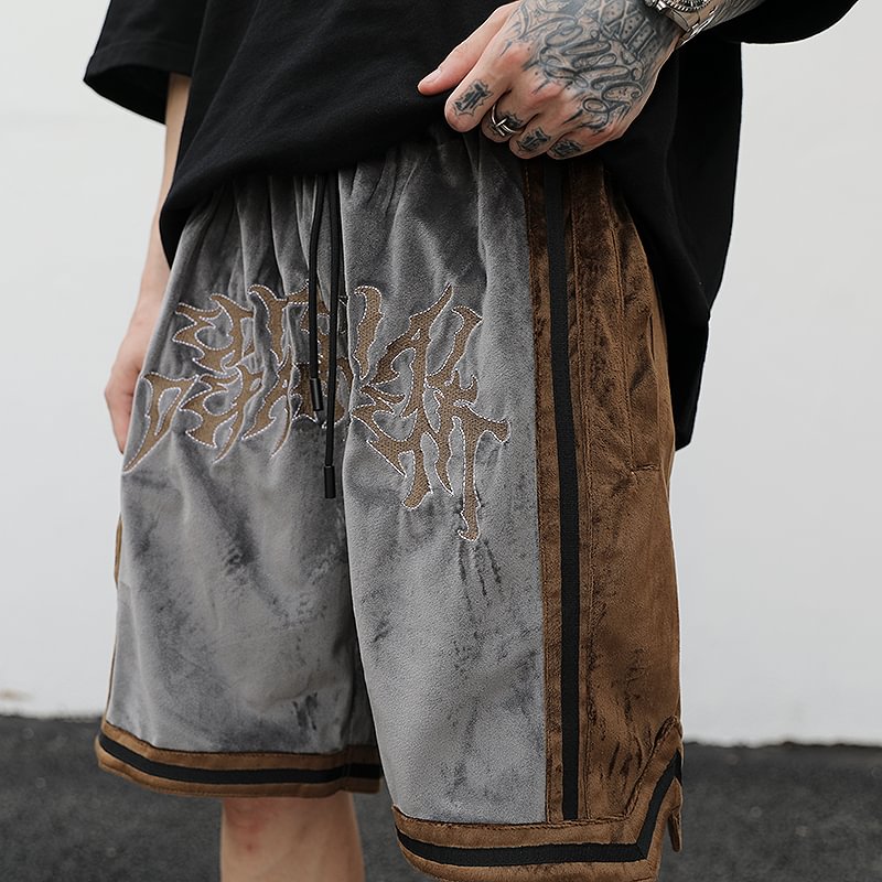 Hip Hop Loose Embroidery Summer Casual Elastic Waist Shorts for Men-VESSFUL