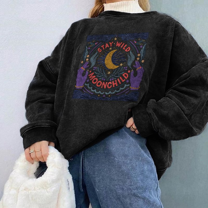   Stay Wild Moonchild Pattern Print Sweatshirt Designer - Neojana