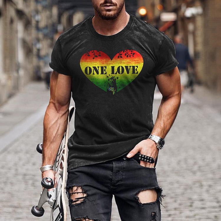 BrosWear Men's Colorblock Heart Short Sleeve T-Shirt