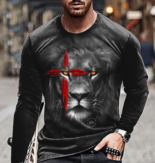 BrosWear Men's Lion Casual Long Sleeve T-Shirt
