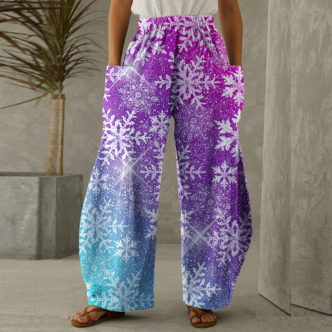 Purple And Blue Snowflake Tie Dye Fashion Pants