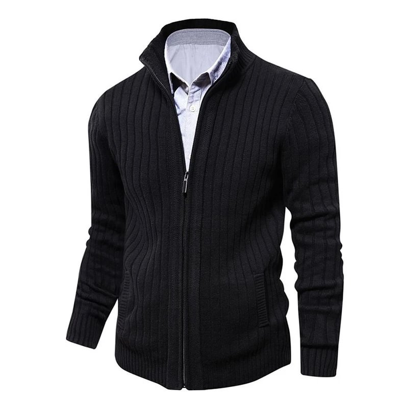 Men's Sweater Coat Slim Fit High Neck Long Sleeve Solid Color Cardigan-Corachic