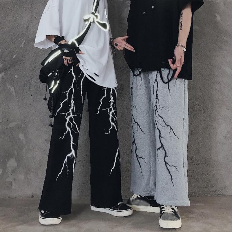 Harajuku Dark Lightning Print Couple Casual Pants / Techwear Club / Techwear