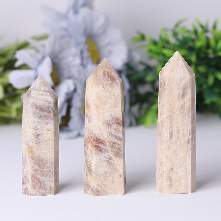 Natural Flasing Peach Moonstone Towers Points Bulk Crystal wholesale suppliers