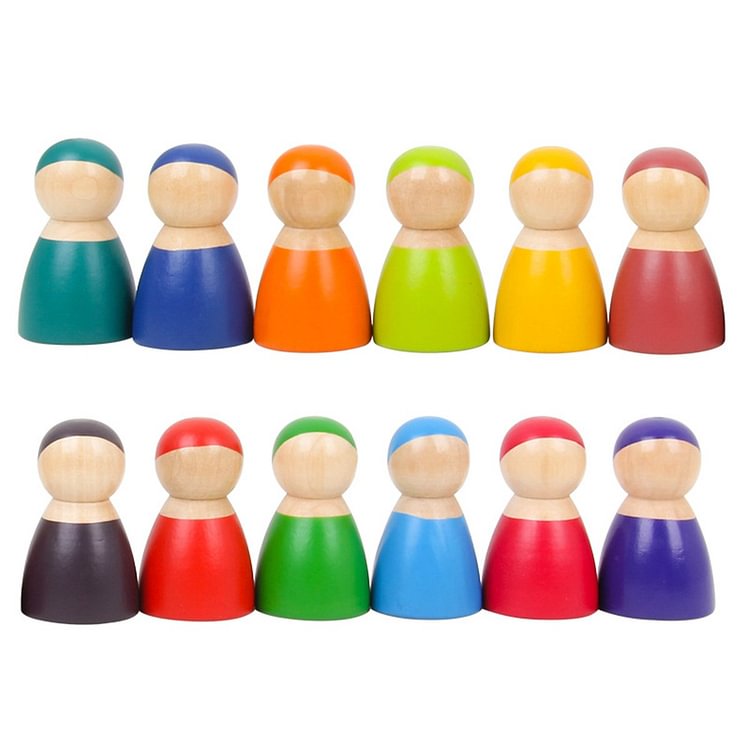 12Pcs Montessori Wooden Rainbow Dolls Toy-Mayoulove