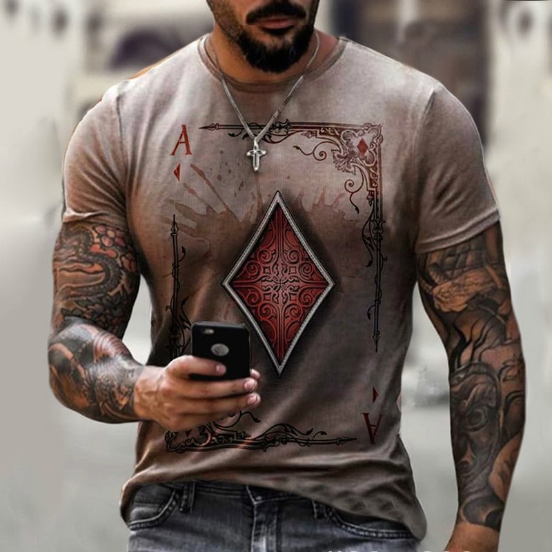 Playing Cards Lattice Square A Pattern Casual O-Neck Short Sleeve Men's T-Shirts-VESSFUL