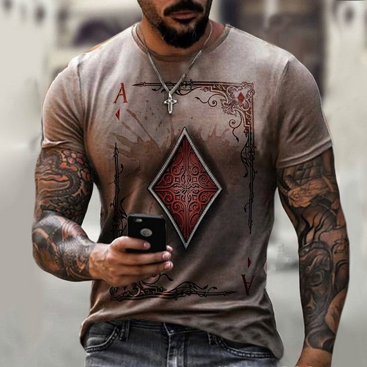 Playing Cards Lattice Square A Pattern Casual O-Neck Short Sleeve Men's T-Shirts