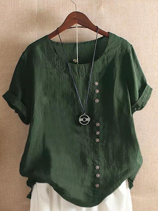 Women's Solid Color Cotton And Linen Casual Top