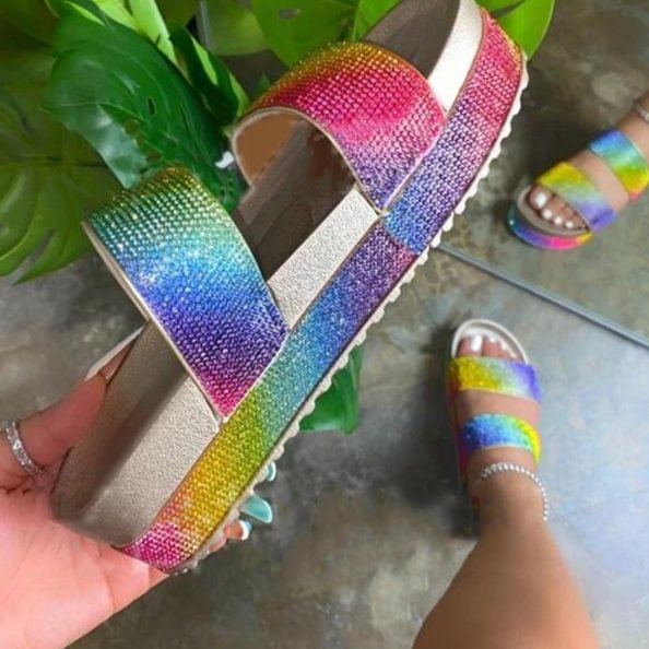 Women's Rainbow Diamond Platform Slippers - vzzhome