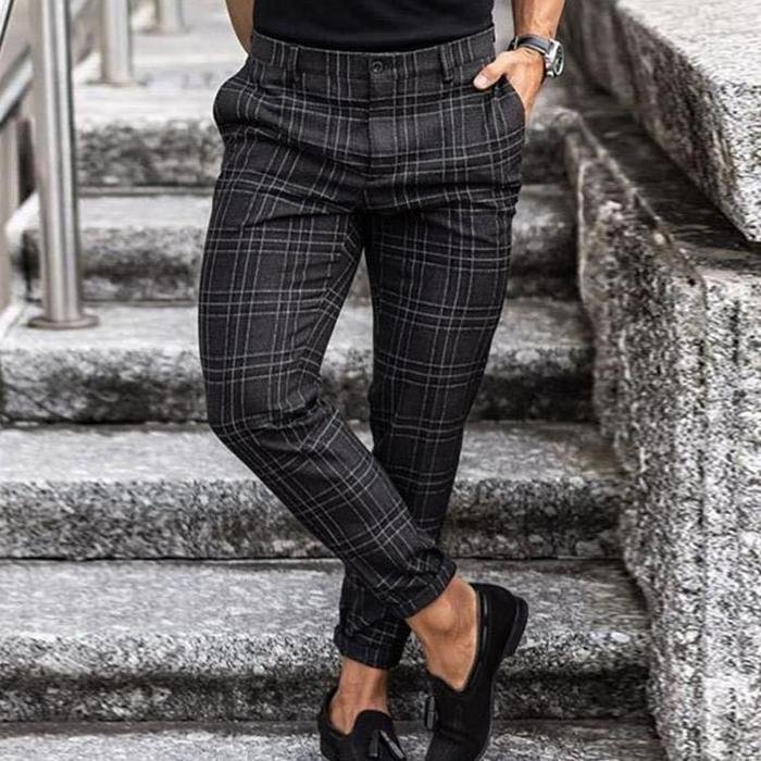 BrosWear Men's Social British Style Trendy Formal Business Trouser Plaid Suit Pants black