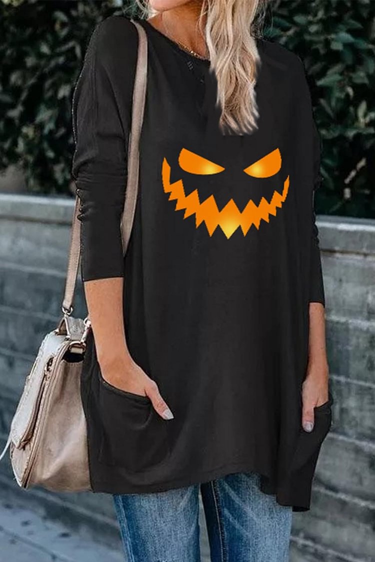 Women's Pullovers Halloween Smiley Tunic Pullover-Mayoulove
