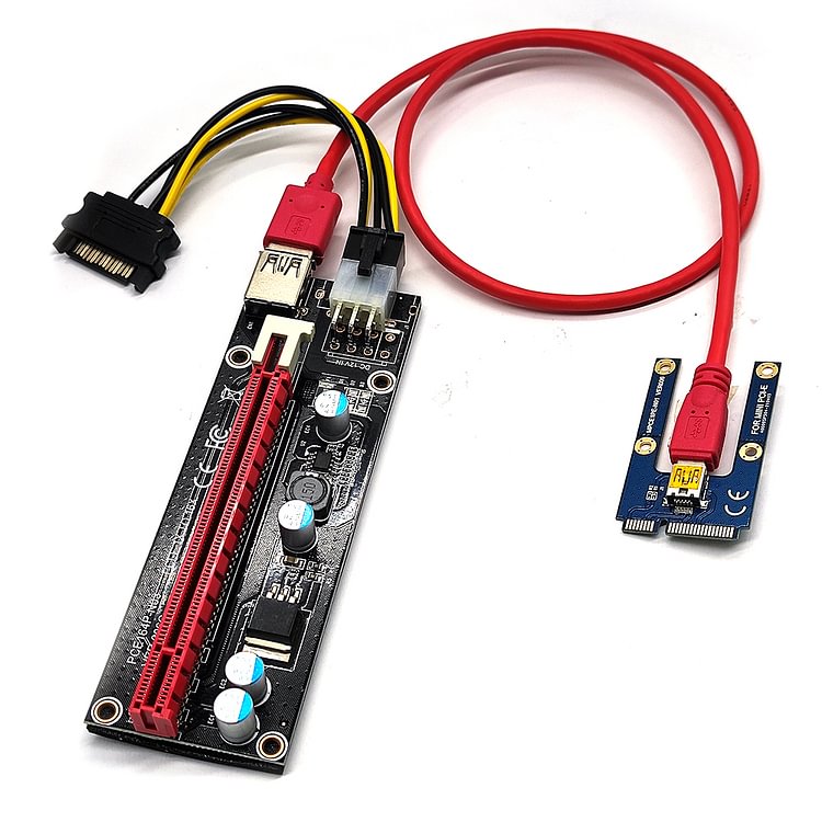 USB 3.0 Mini PCIE Riser SATA to 4/6 Pin 16X PCIE Adapter Card Power Cable