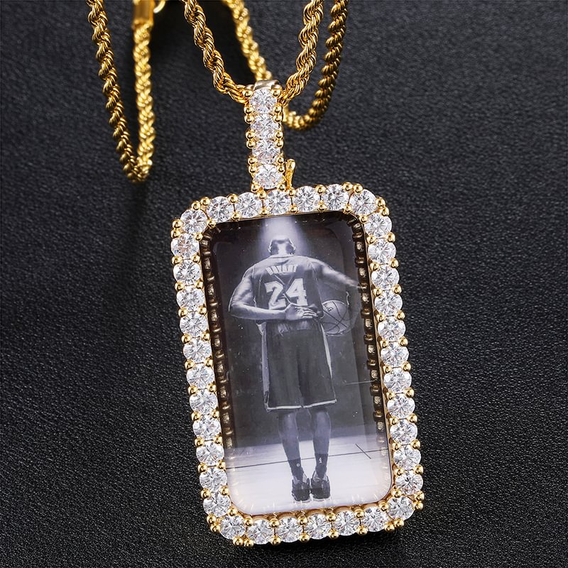 Custom Photo Square Iced Out Hip Hop Pendant Personalized Necklace Jewelry-VESSFUL