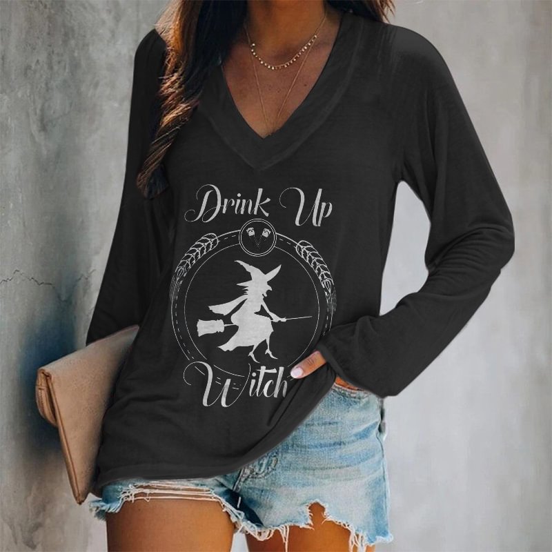 Drink Up Witch Women's Halloween Black Tees