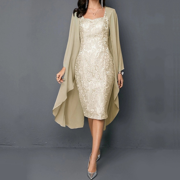 Women Fashion Formal Feast Lace Elegant Mother of Bride Dress Knee Length Plus Size Dress Leyben Womens Dress