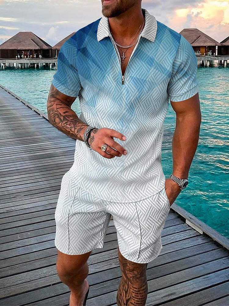 Men's Vacation Style Gradient Geometry Printing Suit