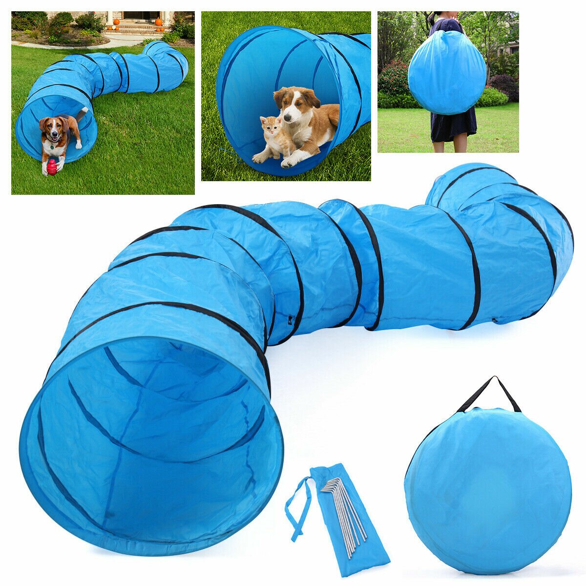 Dia.24 Yaheetech 18ft Pet Dog Agility Obedience Training Tunnel Blue 