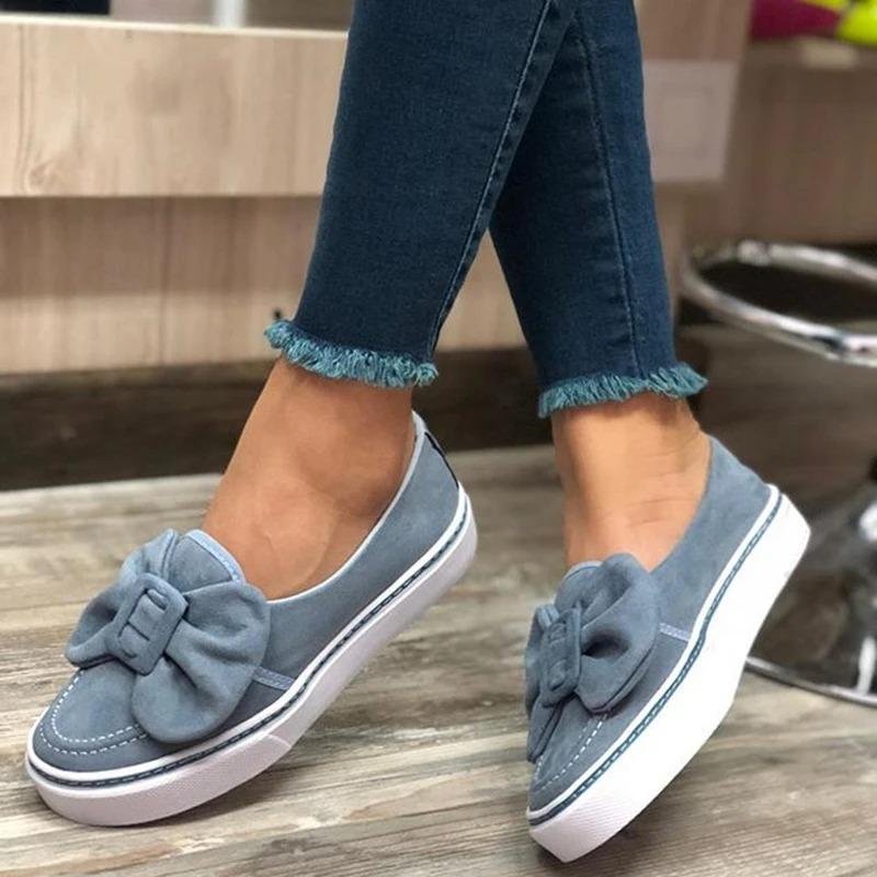 Women's Suede Bowknot Slip On Flat Heel Skate Shoes - vzzhome