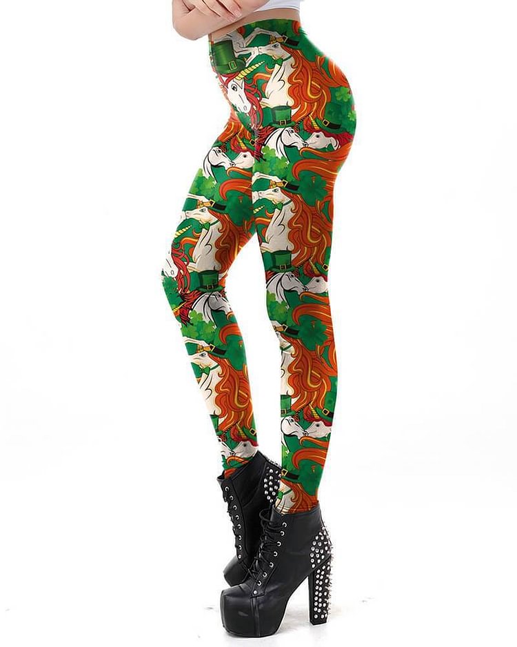 Mayoulove Unicorn In The Green Hat In The Clovers Printed Womens Leggings-Mayoulove
