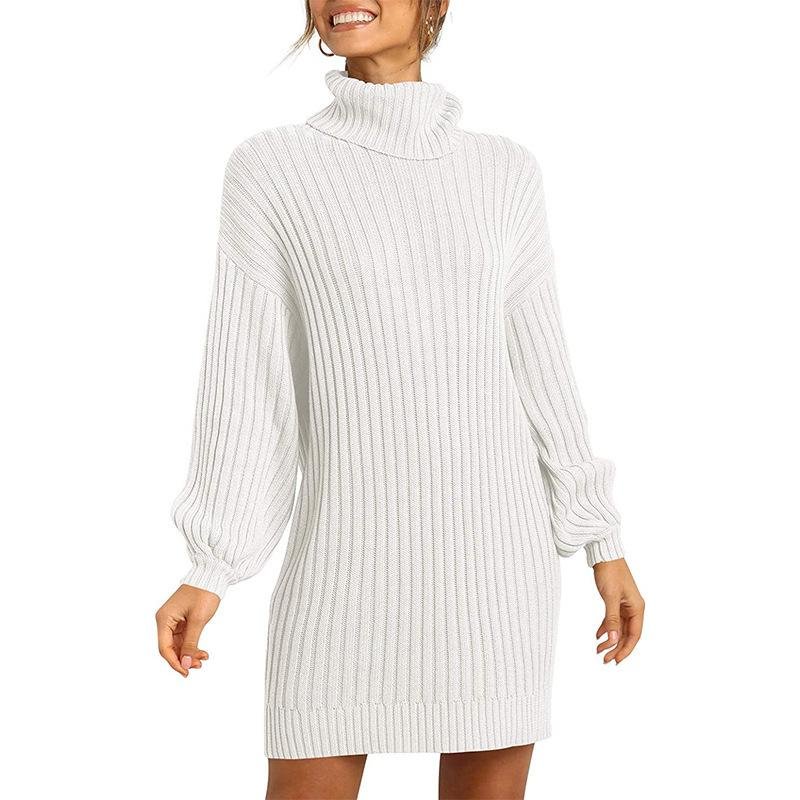 Fashion Women's High Neck Medium Length Sweater Sweater Dress-Corachic