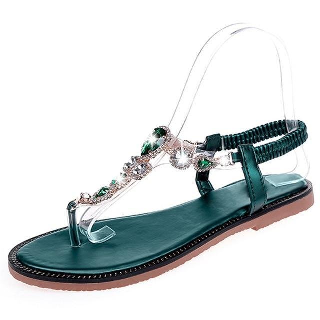 Rhinestone Summer Women Rubber Sandals Slip-On Flats Shoes-Corachic