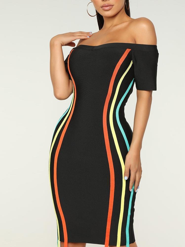 Colorful Stripes Off Shoulder Dress P11023