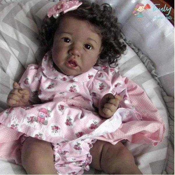 African American Sweet Truly 12'' Newborn Lia Realistic Cute Black Reborn Baby Girl with Long Hair By Rbgdoll®