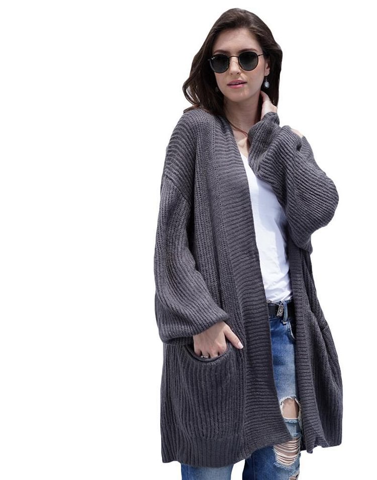 Mayoulove Ladies Knitwear Warm Loose Long Sleeve Mid-Long Outerwear-Mayoulove