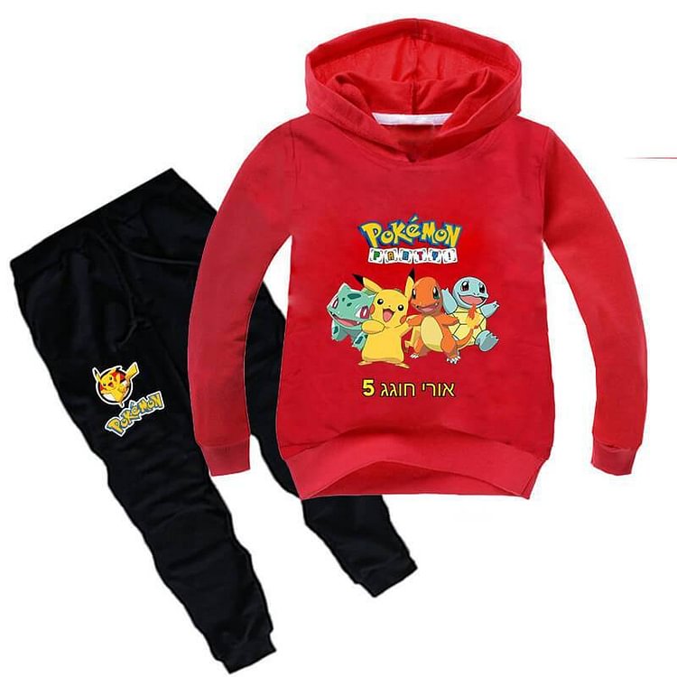 Mayoulove Pokemon Family Pikachu Print Girls Boys Cotton Hoodie Sweatpants Suit-Mayoulove